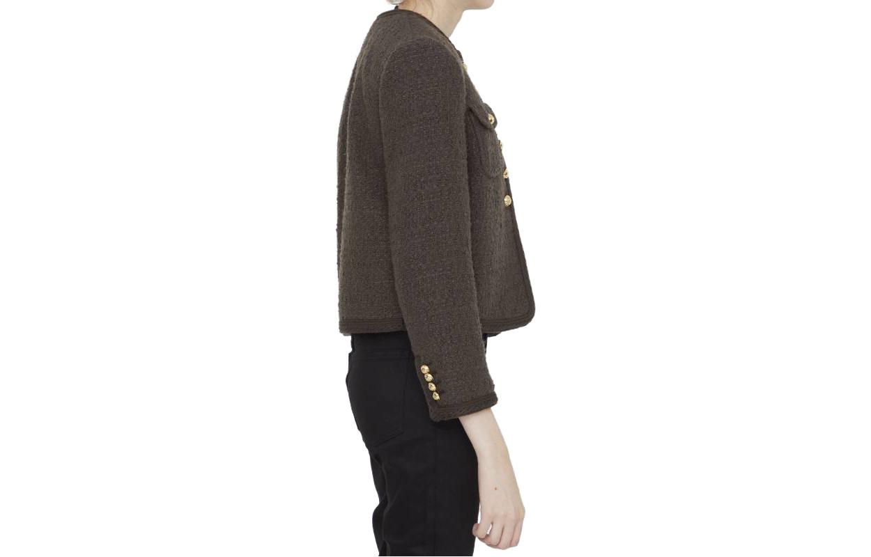 (Women) CELINE  Fitted Round Neck Button-Up Cropped Jacket Brown. 2V65Q764L-19BS 圖 4
