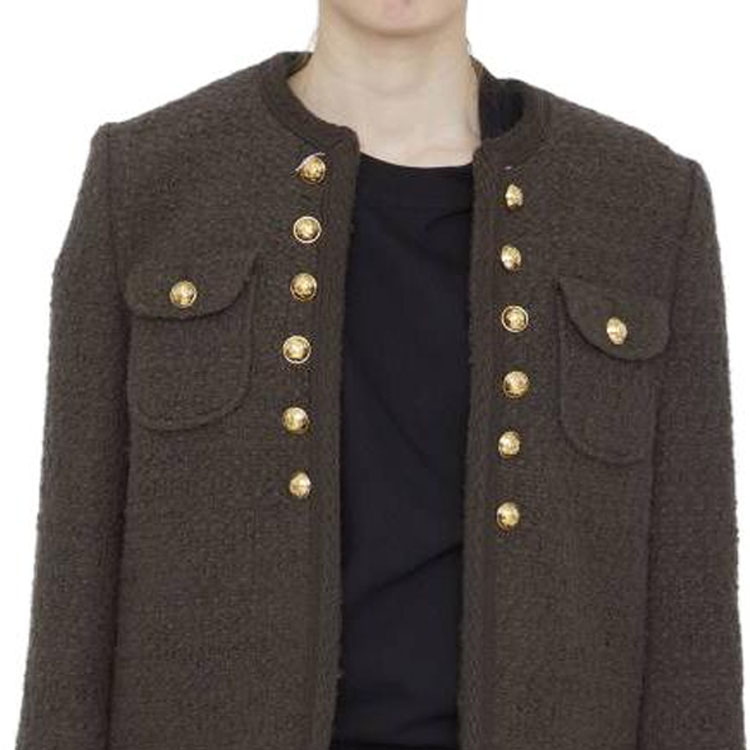 (Women) CELINE  Fitted Round Neck Button-Up Cropped Jacket Brown. 2V65Q764L-19BS 圖 5