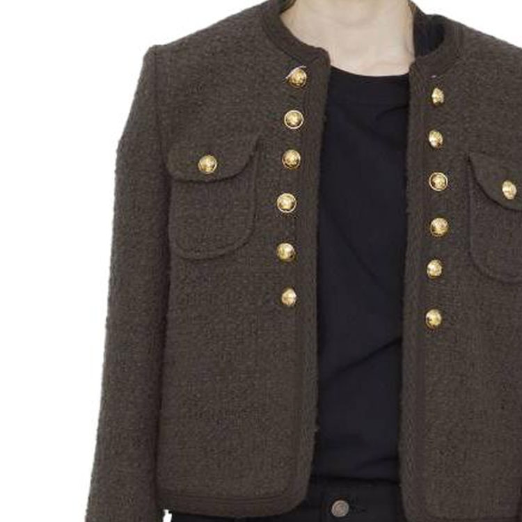 (Women) CELINE  Fitted Round Neck Button-Up Cropped Jacket Brown. 2V65Q764L-19BS 圖 6