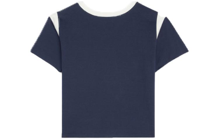 Lookbook (Women) CELINE  FW22 Contrast Crewneck Cropped Short Sleeve Top Deep Blue. 2X58B671Q-07OW
