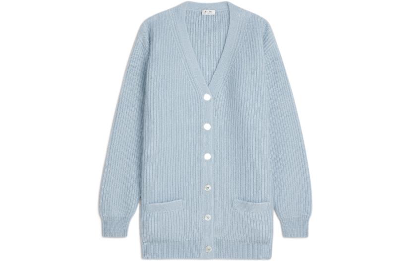 (Women) CELINE  FW22 Light Blue V-Neck Button-Up Knit Cardigan Sweater. 2AD24377N-05LB