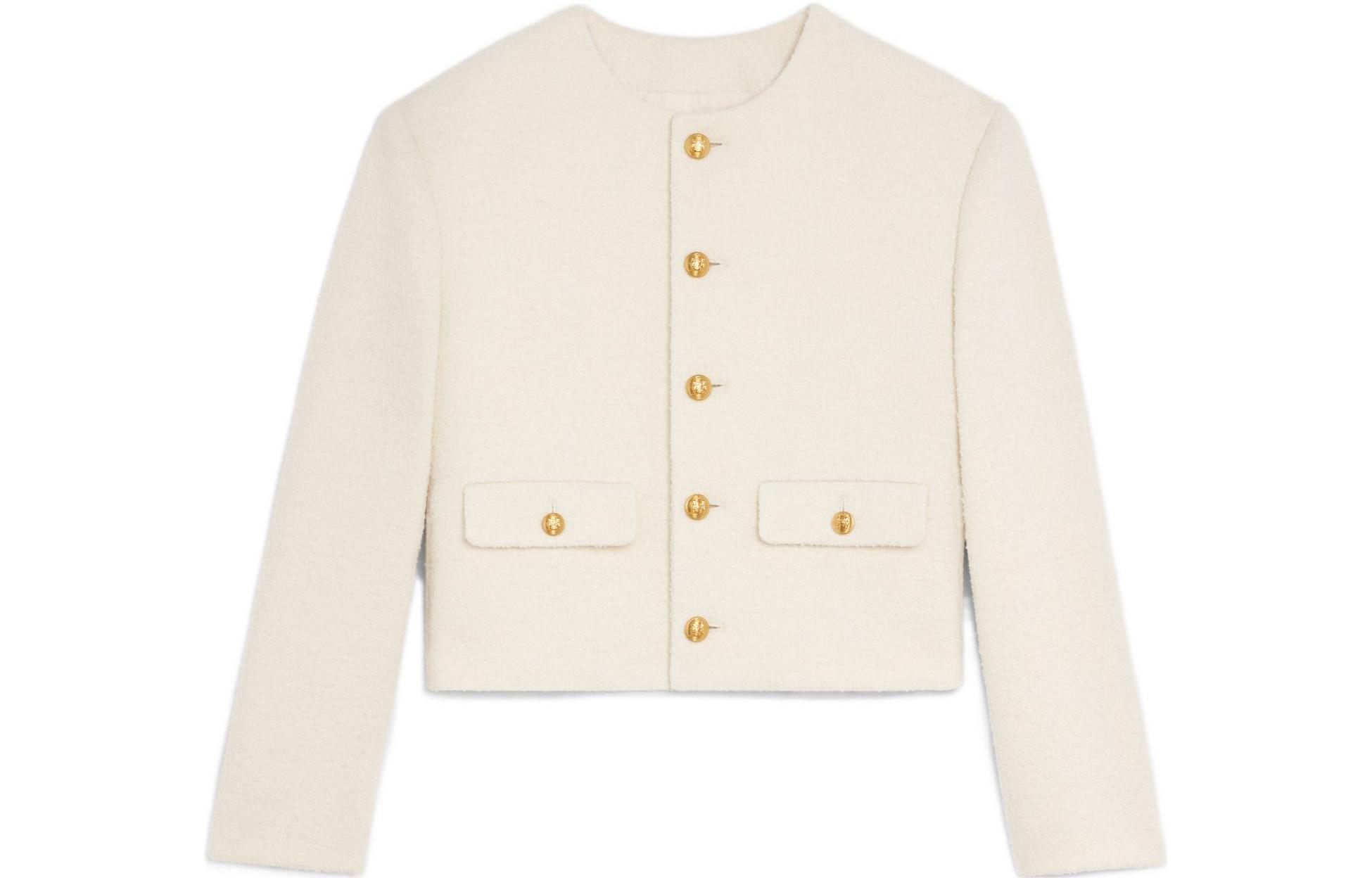 Order (W) CELINE Jaket Lengan Panjang Butang Putih Kapur FW22 Warna Solid 2V40J820R-01RD