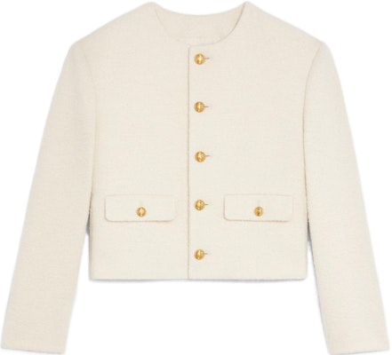 (W) CELINE Jaket Lengan Panjang Butang Putih Kapur FW22 Warna Solid 2V40J820R-01RD Order (W) CELINE Jaket Lengan Panjang Butang Putih Kapur FW22 Warna Solid 2V40J820R-01RD