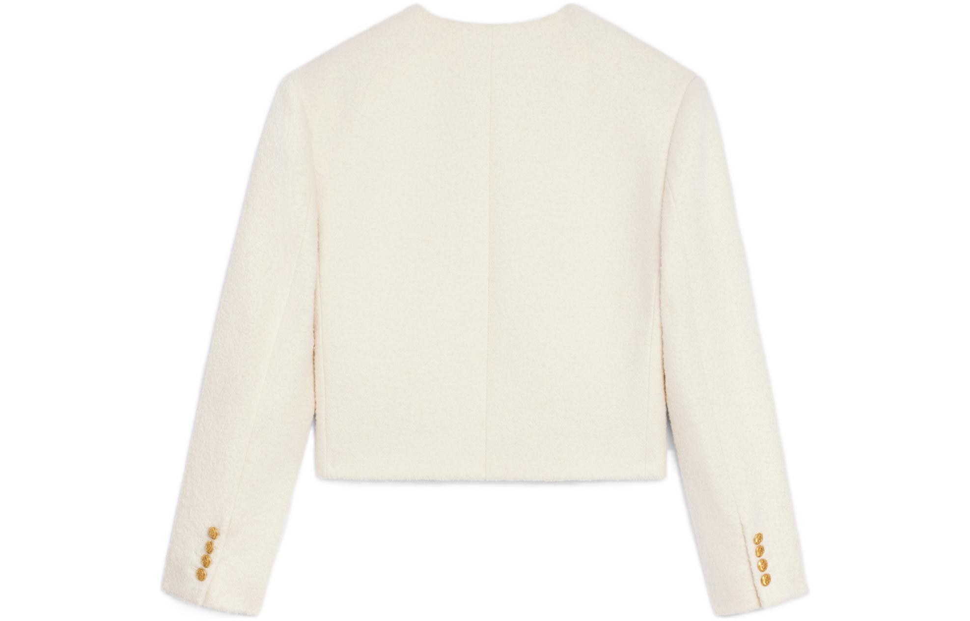 Lookbook (W) CELINE Jaket Lengan Panjang Butang Putih Kapur FW22 Warna Solid 2V40J820R-01RD