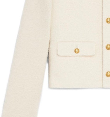 (W) CELINE Jaket Lengan Panjang Butang Putih Kapur FW22 Warna Solid 2V40J820R-01RD Shop (W) CELINE Jaket Lengan Panjang Butang Putih Kapur FW22 Warna Solid 2V40J820R-01RD