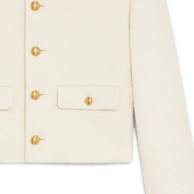 (W) CELINE Jaket Lengan Panjang Butang Putih Kapur FW22 Warna Solid 2V40J820R-01RD Purchase (W) CELINE Jaket Lengan Panjang Butang Putih Kapur FW22 Warna Solid 2V40J820R-01RD