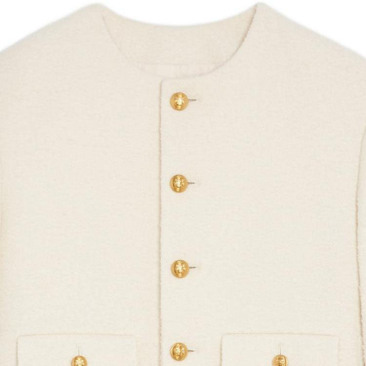 Details for (W) CELINE Jaket Lengan Panjang Butang Putih Kapur FW22 Warna Solid 2V40J820R-01RD