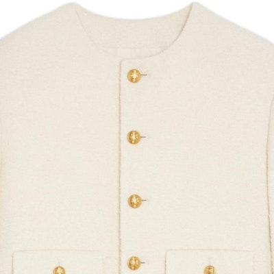 (W) CELINE Jaket Lengan Panjang Butang Putih Kapur FW22 Warna Solid 2V40J820R-01RD Details for (W) CELINE Jaket Lengan Panjang Butang Putih Kapur FW22 Warna Solid 2V40J820R-01RD