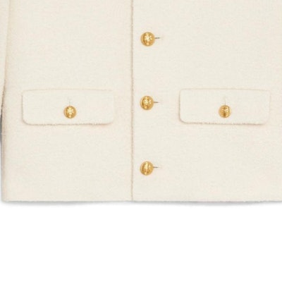 (W) CELINE Jaket Lengan Panjang Butang Putih Kapur FW22 Warna Solid 2V40J820R-01RD Sizing (W) CELINE Jaket Lengan Panjang Butang Putih Kapur FW22 Warna Solid 2V40J820R-01RD