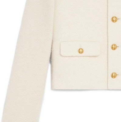 (W) CELINE Jaket Lengan Panjang Butang Putih Kapur FW22 Warna Solid 2V40J820R-01RD 1