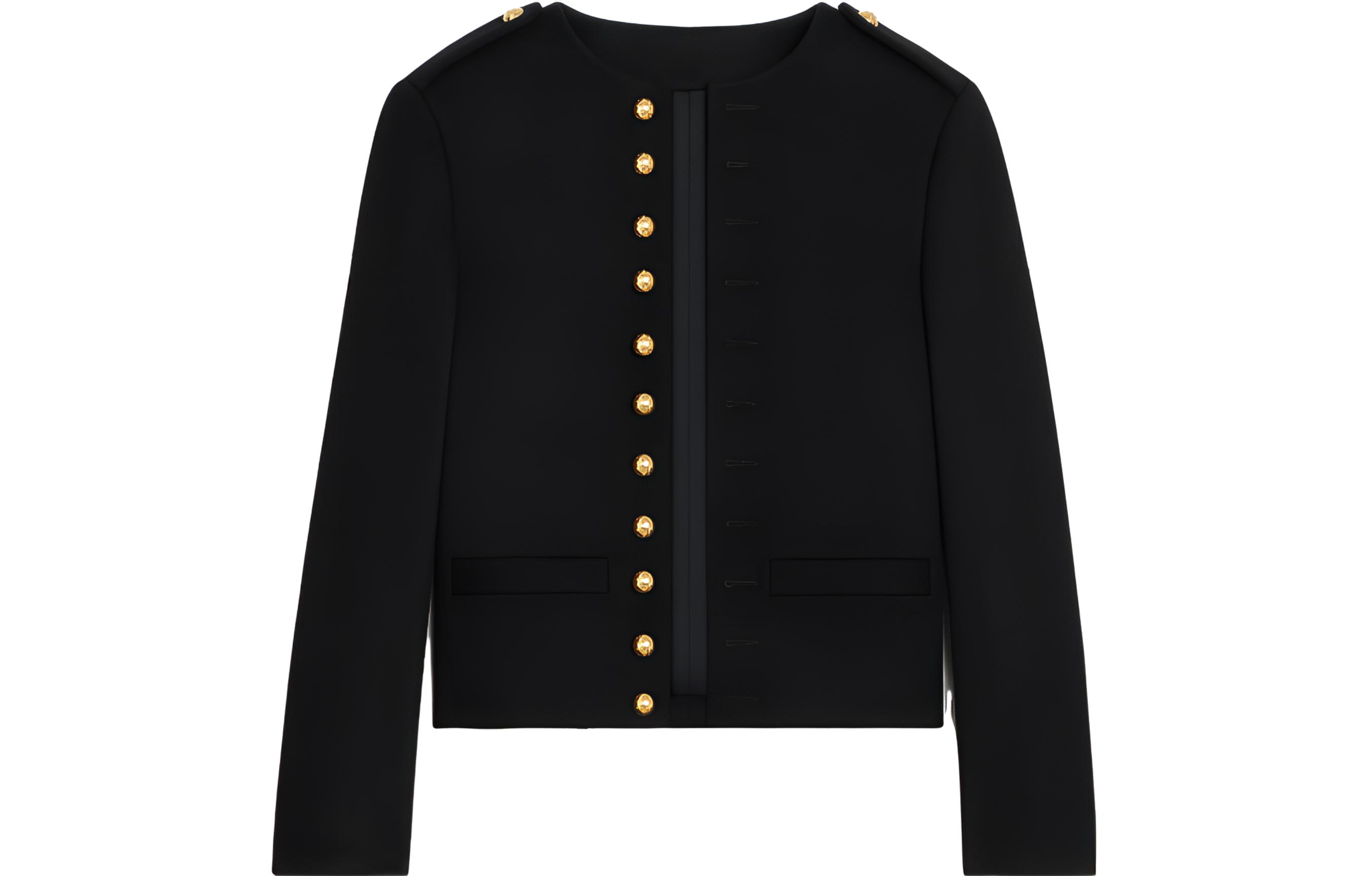 (Women) CELINE  FW23 Black Solid Single-Breasted Round Neck Jacket. 2V73Q998K-38NO