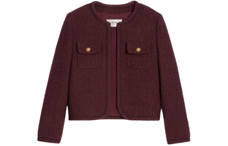 (Women) CELINE  FW23 Solid Tweed Round Neck Long Sleeve Jacket Wine Red. 2V55Q764L-28BX 圖 2