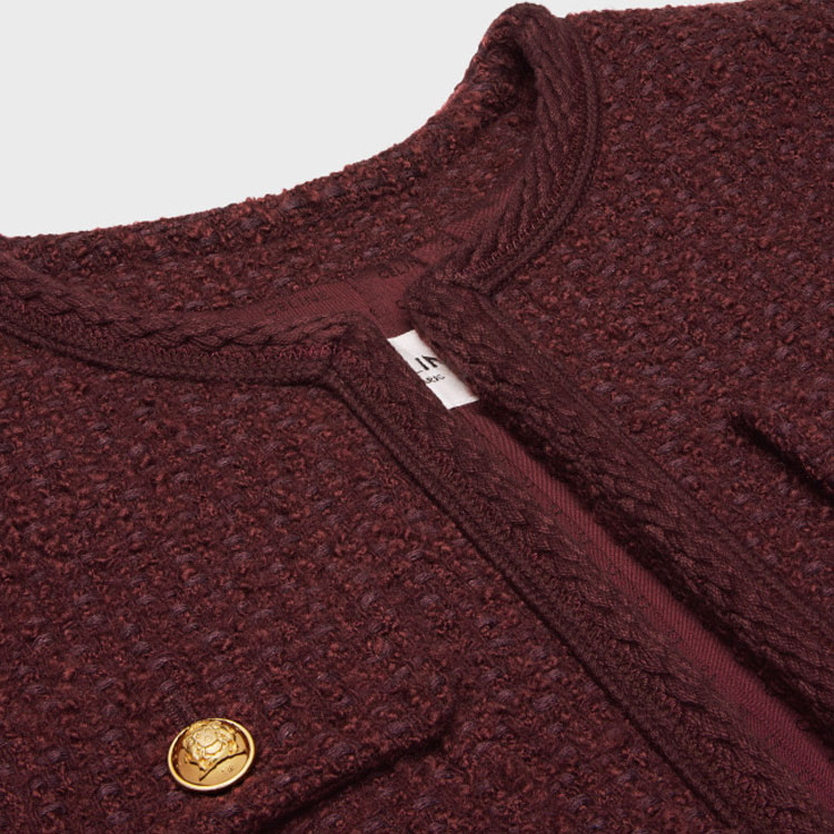 (Women) CELINE  FW23 Solid Tweed Round Neck Long Sleeve Jacket Wine Red. 2V55Q764L-28BX 圖 4