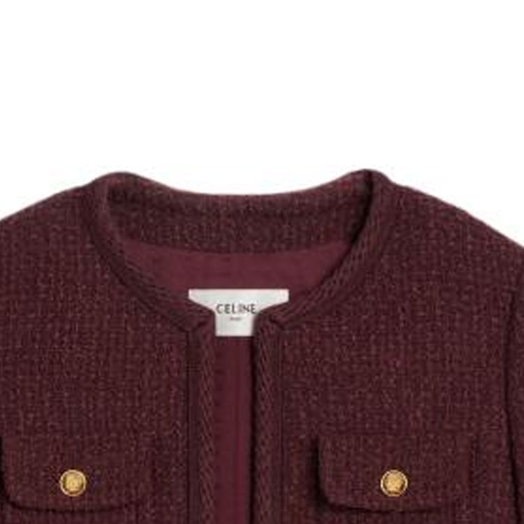 (Women) CELINE  FW23 Solid Tweed Round Neck Long Sleeve Jacket Wine Red. 2V55Q764L-28BX 圖 5