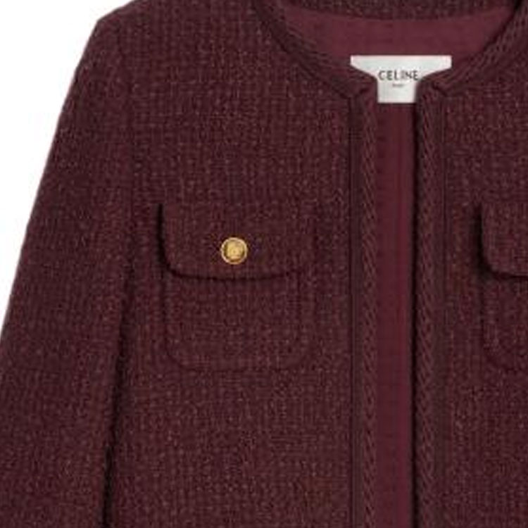 (Women) CELINE  FW23 Solid Tweed Round Neck Long Sleeve Jacket Wine Red. 2V55Q764L-28BX 圖 6