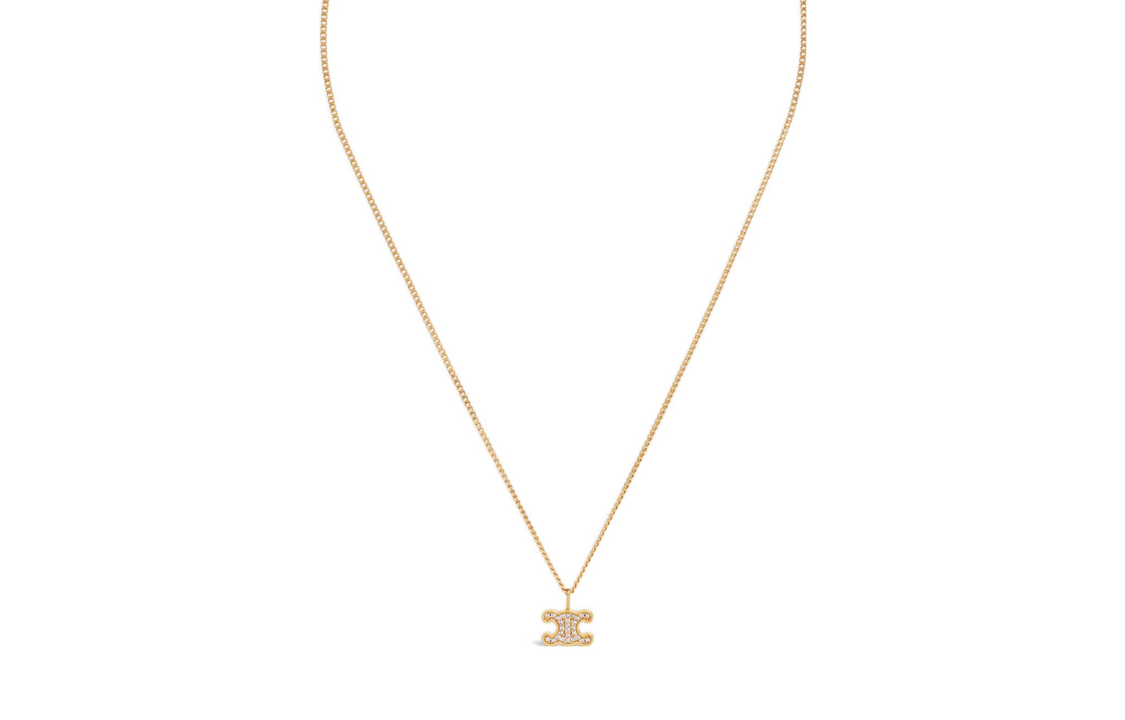 Order (W) CELINE Rantai Leher Emas Loyang & Kristal Berkilau. 460GB6BZI-35OR