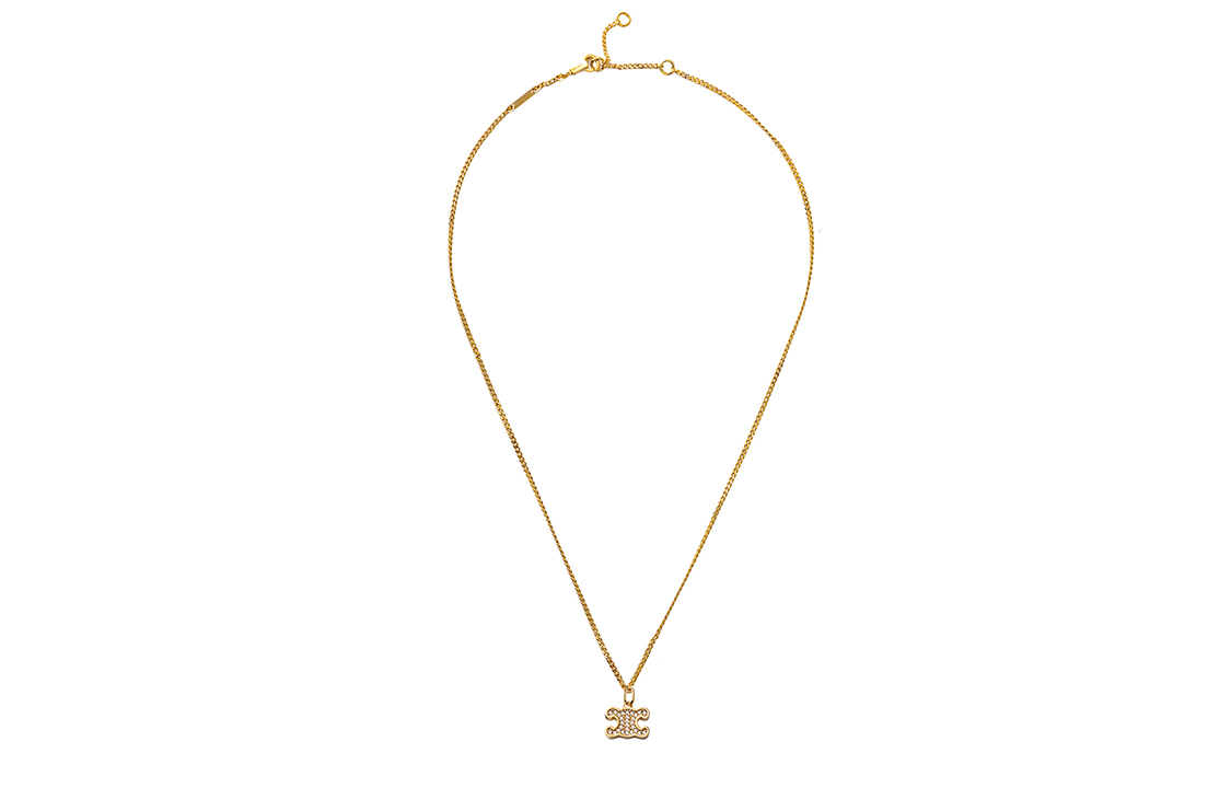 Sizing (W) CELINE Rantai Leher Emas Loyang & Kristal Berkilau. 460GB6BZI-35OR