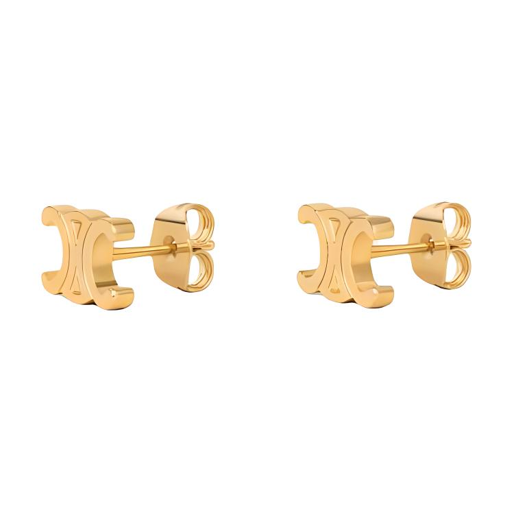 (Women) Celine  Gold Brass Stud Earrings with Logo Design. 461CY6BRA35OR