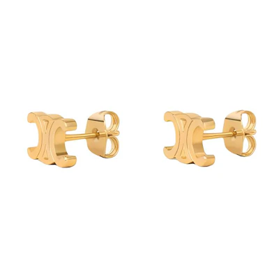 (Women) Celine Gold Brass Stud Earrings with Logo Design. 461CY6BRA35OR
