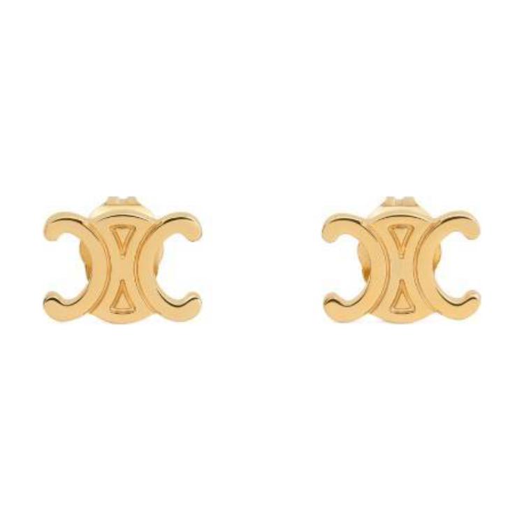 Lookbook (Women) Celine  Gold Brass Stud Earrings with Logo Design. 461CY6BRA35OR