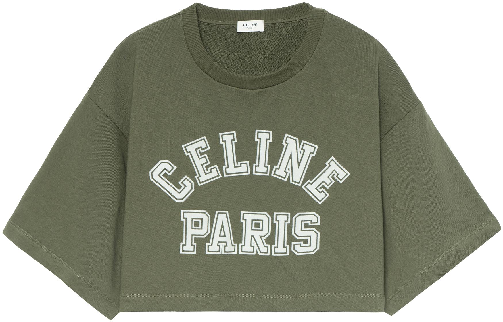 (Women) CELINE  Green Cropped T-Shirt with Logo Print Short Sleeves. 2Y19A670Q-02MJ