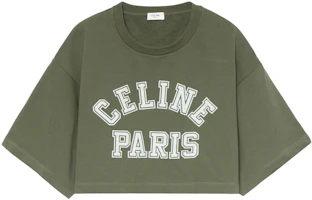 (Women) CELINE Green Cropped T-Shirt with Logo Print Short Sleeves. 2Y19A670Q-02MJ (Women) CELINE Green Cropped T-Shirt with Logo Print Short Sleeves. 2Y19A670Q-02MJ