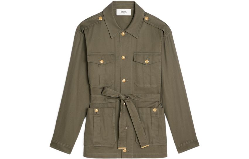 (Women) CELINE  Green Single-Breasted Waist-Defined Pocket Jacket FW22 2W834106K-02KK