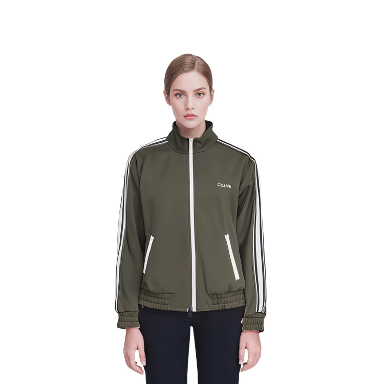 Purchase (W) CELINE Jaket Track Rajut Reversible Garis Hijau Bermotif. 2Y733121O-02KF