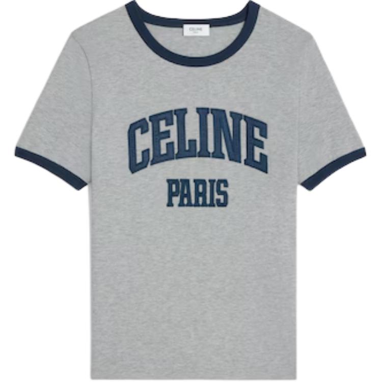 (Women) CELINE  Grey Letter Print Round Neck Short Sleeve T-Shirt 2X59J671Q-09SH