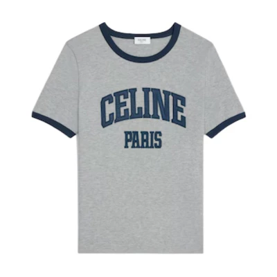 (Women) CELINE Grey Letter Print Round Neck Short Sleeve T-Shirt 2X59J671Q-09SH