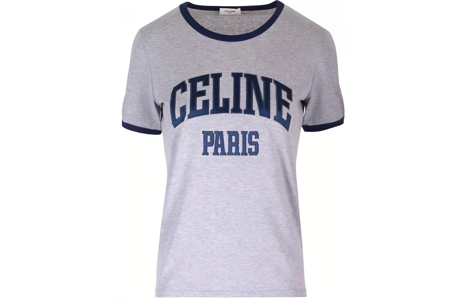 Order (W) CELINE Kaos Abu-Abu Print Letter Leher Bulat Lengan Pendek 2X59J671Q-09SH