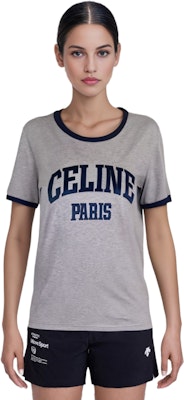 (W) CELINE Kaos Abu-Abu Print Letter Leher Bulat Lengan Pendek 2X59J671Q-09SH Shop (W) CELINE Kaos Abu-Abu Print Letter Leher Bulat Lengan Pendek 2X59J671Q-09SH