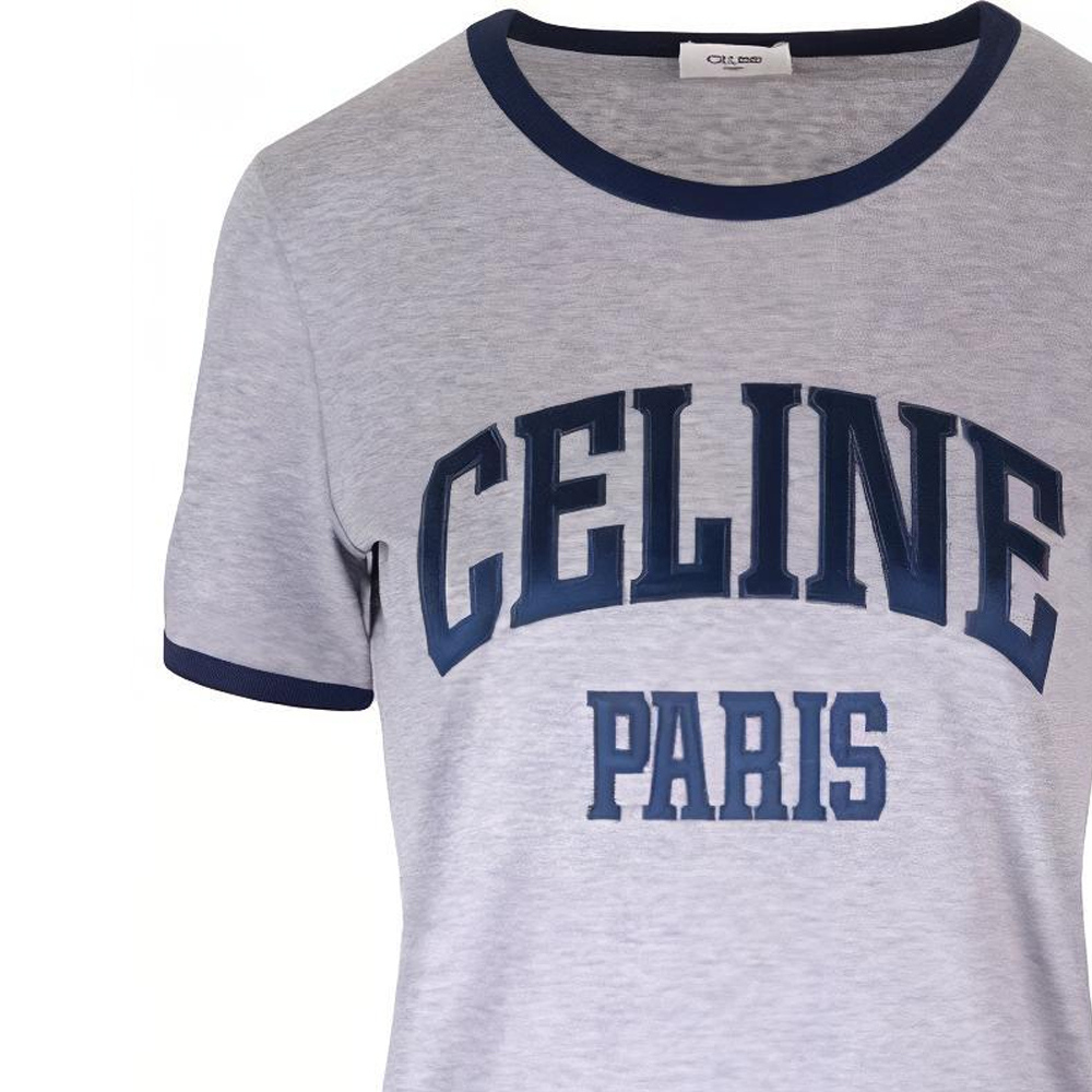 Sizing (W) CELINE Kaos Abu-Abu Print Letter Leher Bulat Lengan Pendek 2X59J671Q-09SH