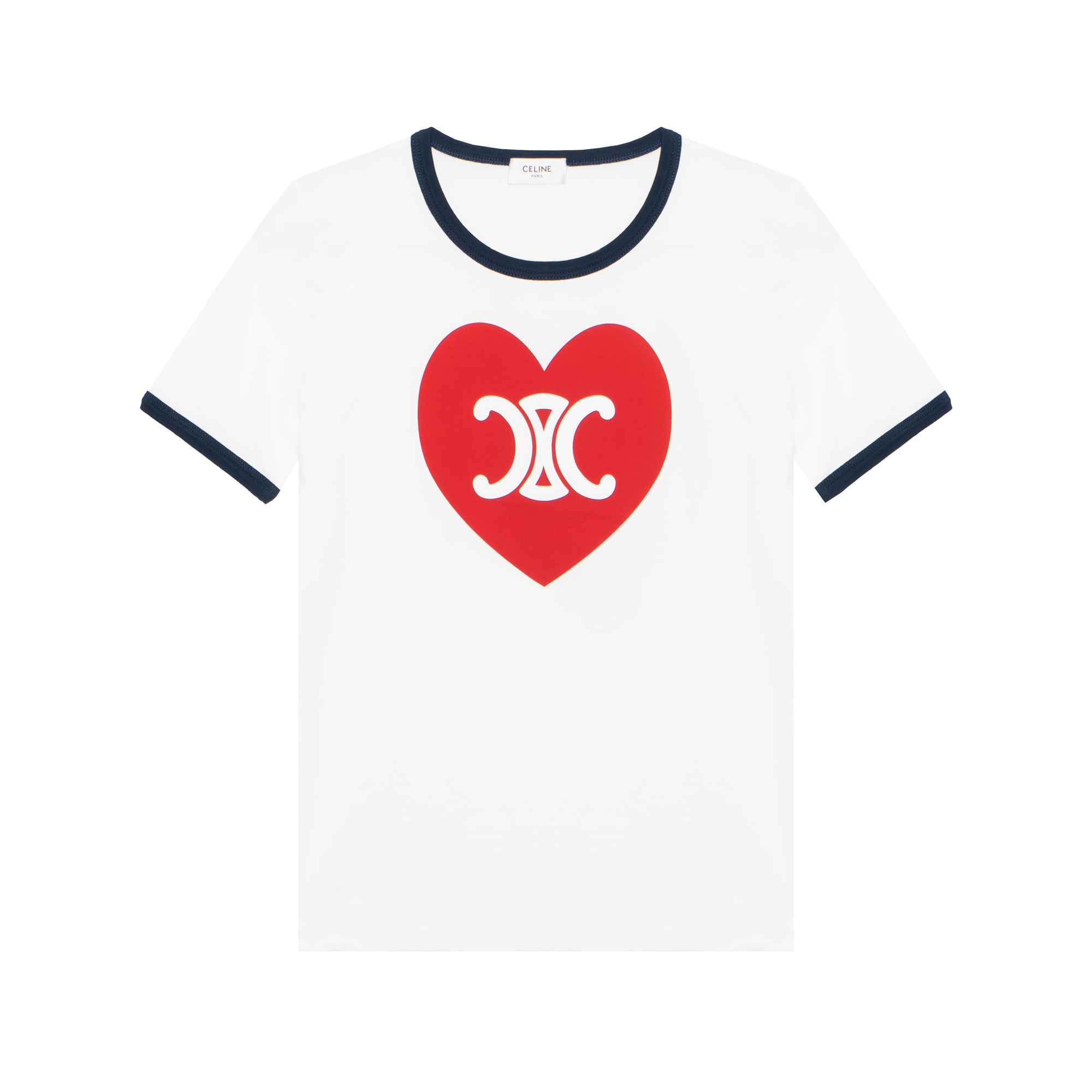 Buy (Women) CELINE  Heart Crewneck Casual T-Shirt in White. 2X01L671Q-01NZ