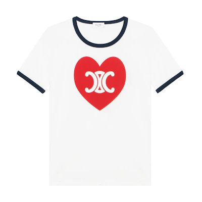 (Women) CELINE Heart Crewneck Casual T-Shirt in White. 2X01L671Q-01NZ