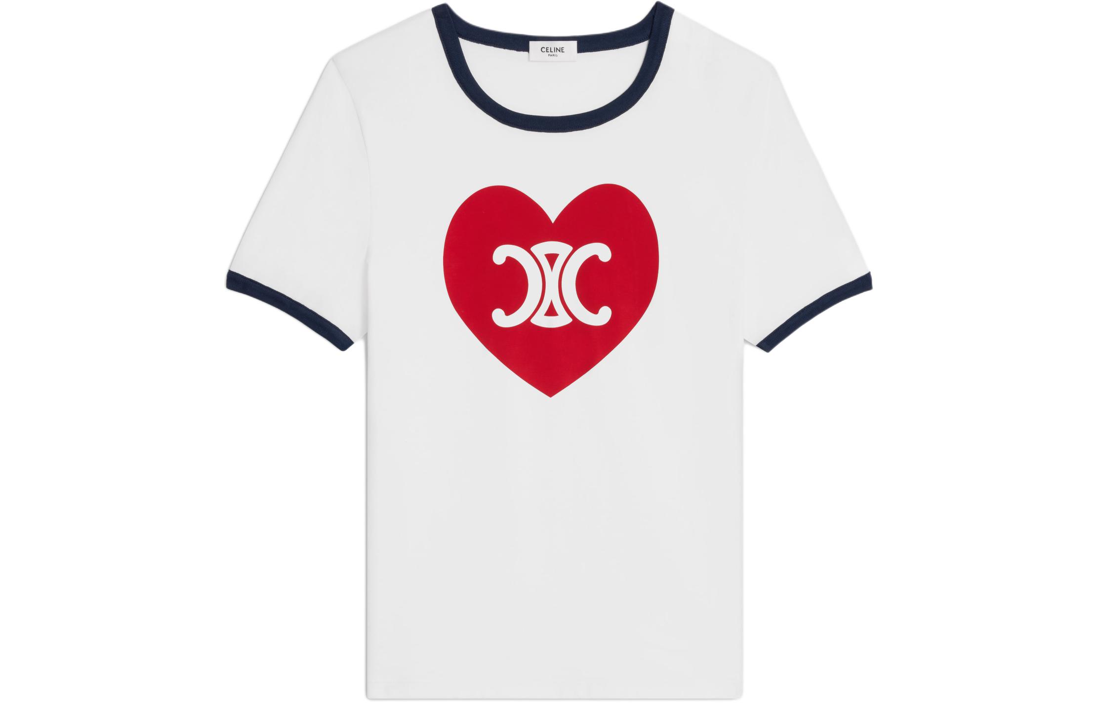 Order (Women) CELINE  Heart Crewneck Casual T-Shirt in White. 2X01L671Q-01NZ