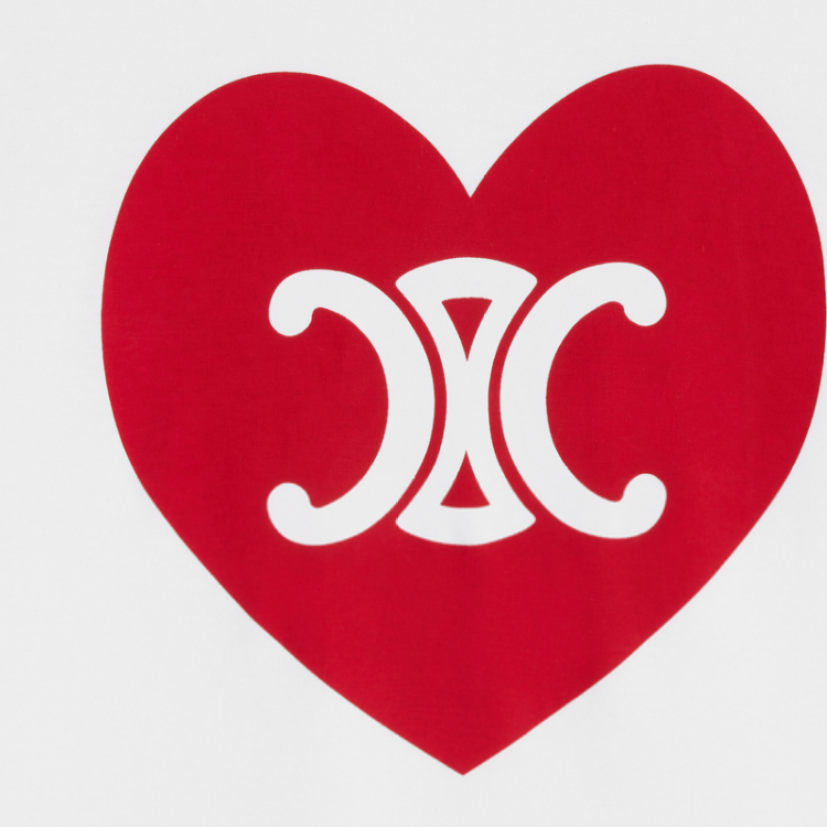 Purchase (Women) CELINE  Heart Crewneck Casual T-Shirt in White. 2X01L671Q-01NZ