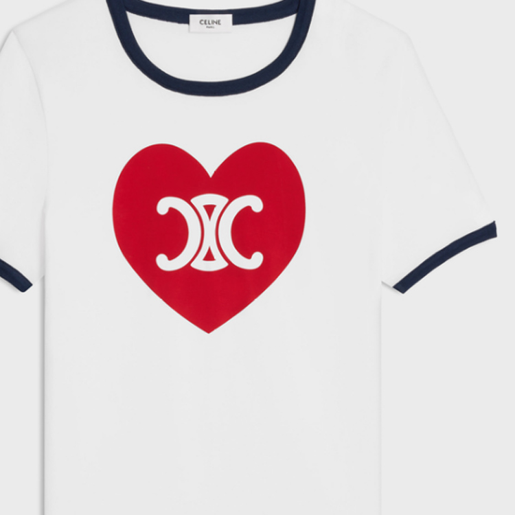 Details for (Women) CELINE  Heart Crewneck Casual T-Shirt in White. 2X01L671Q-01NZ