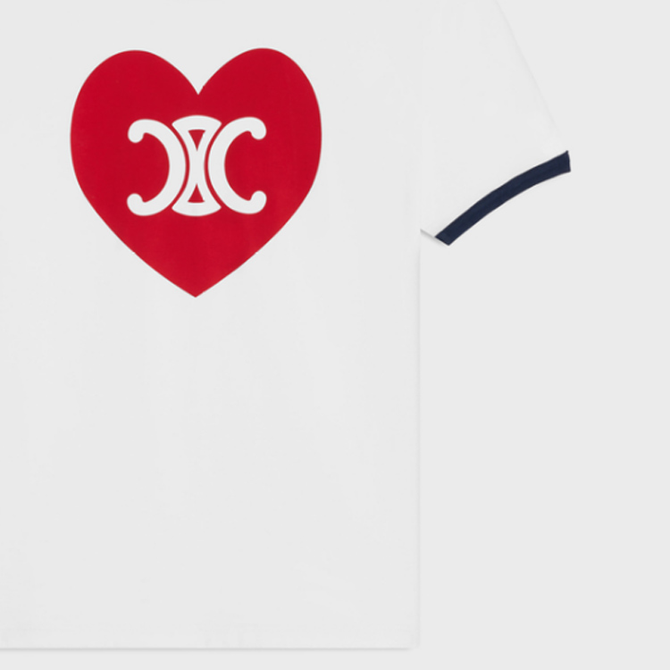 Sizing (Women) CELINE  Heart Crewneck Casual T-Shirt in White. 2X01L671Q-01NZ