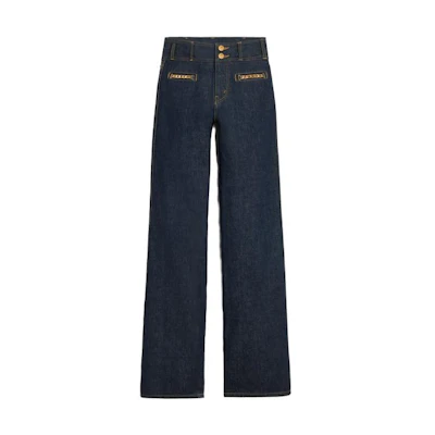 (Women) CELINE High-Waist Button Flare Jeans Denim Blue. 2N991799U-07IN