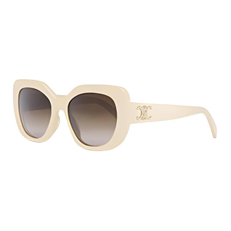 (Women) CELINE  Irregular Beige Sunglasses with Logo Embossed Design. CL40226U5525F