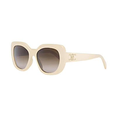 (Women) CELINE Irregular Beige Sunglasses with Logo Embossed Design. CL40226U5525F