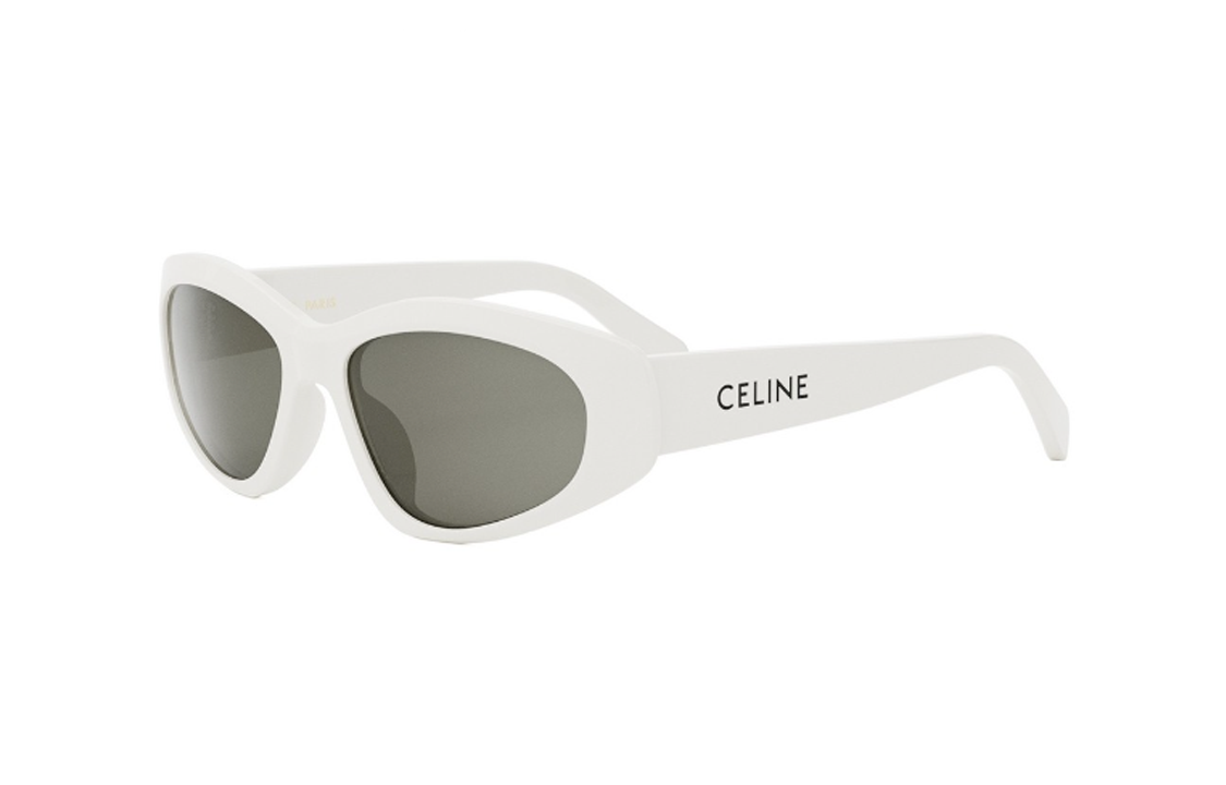 (Women) CELINE  Irregular White Sunglasses with Logo Temple Acetate Frame. CL40279U25a