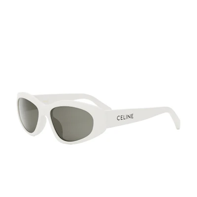 (Women) CELINE Irregular White Sunglasses with Logo Temple Acetate Frame. CL40279U25a