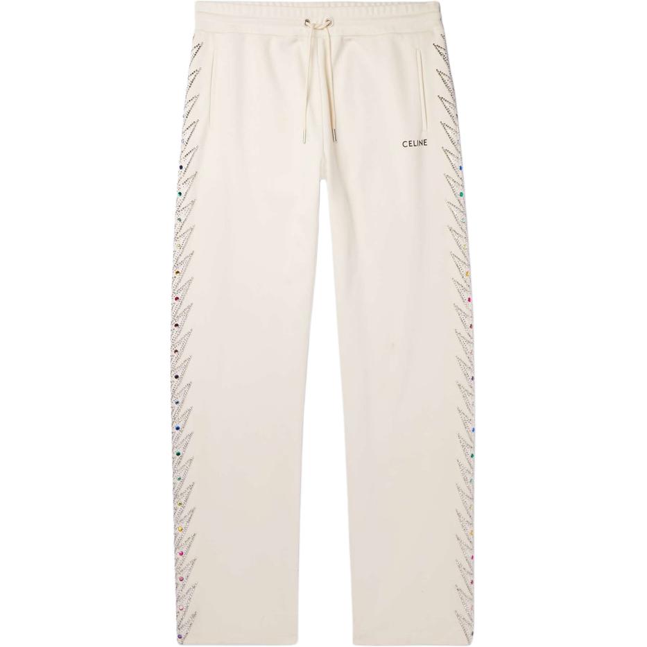 (Women) CELINE  Letter Logo Print Drawstring Straight Pants Beige 2Z321121O-01XD
