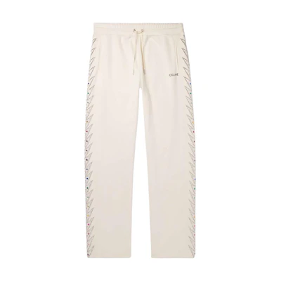 (Women) CELINE Letter Logo Print Drawstring Straight Pants Beige 2Z321121O-01XD