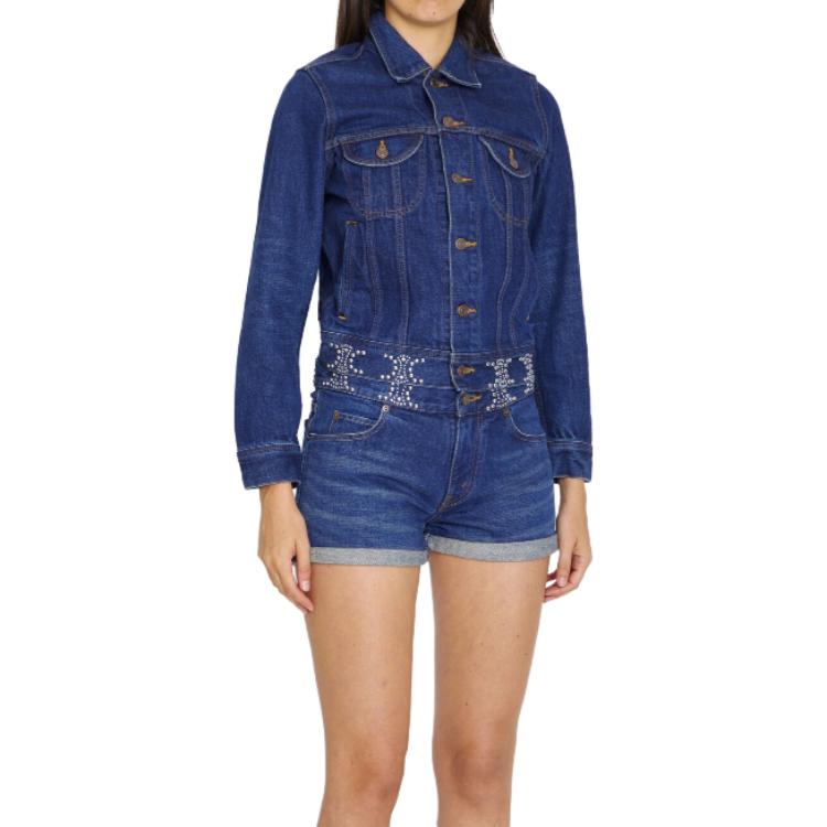 Lookbook (W) CELINE Seluar Pendek Denim Biru Muda Mid-Rise Straight. 2N973107P-08DL