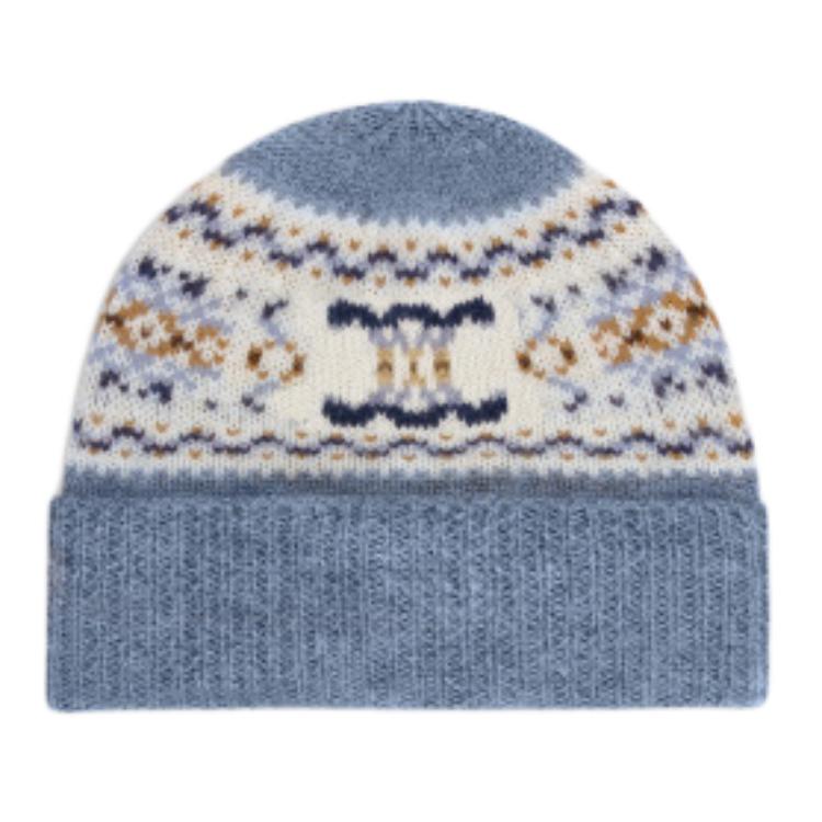 (Women) CELINE  Light Blue Wool Knit Pattern Beanie Hat. 2ADQT875Z.05LB