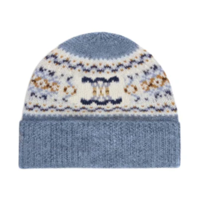 (Women) CELINE Light Blue Wool Knit Pattern Beanie Hat. 2ADQT875Z.05LB