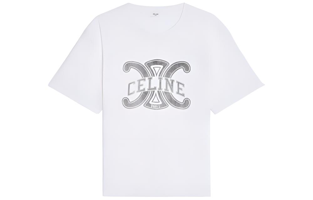 (Women) CELINE  Logo Print Crewneck T-Shirt White FW22 Regular Fit. 2X56B671Q-01EA